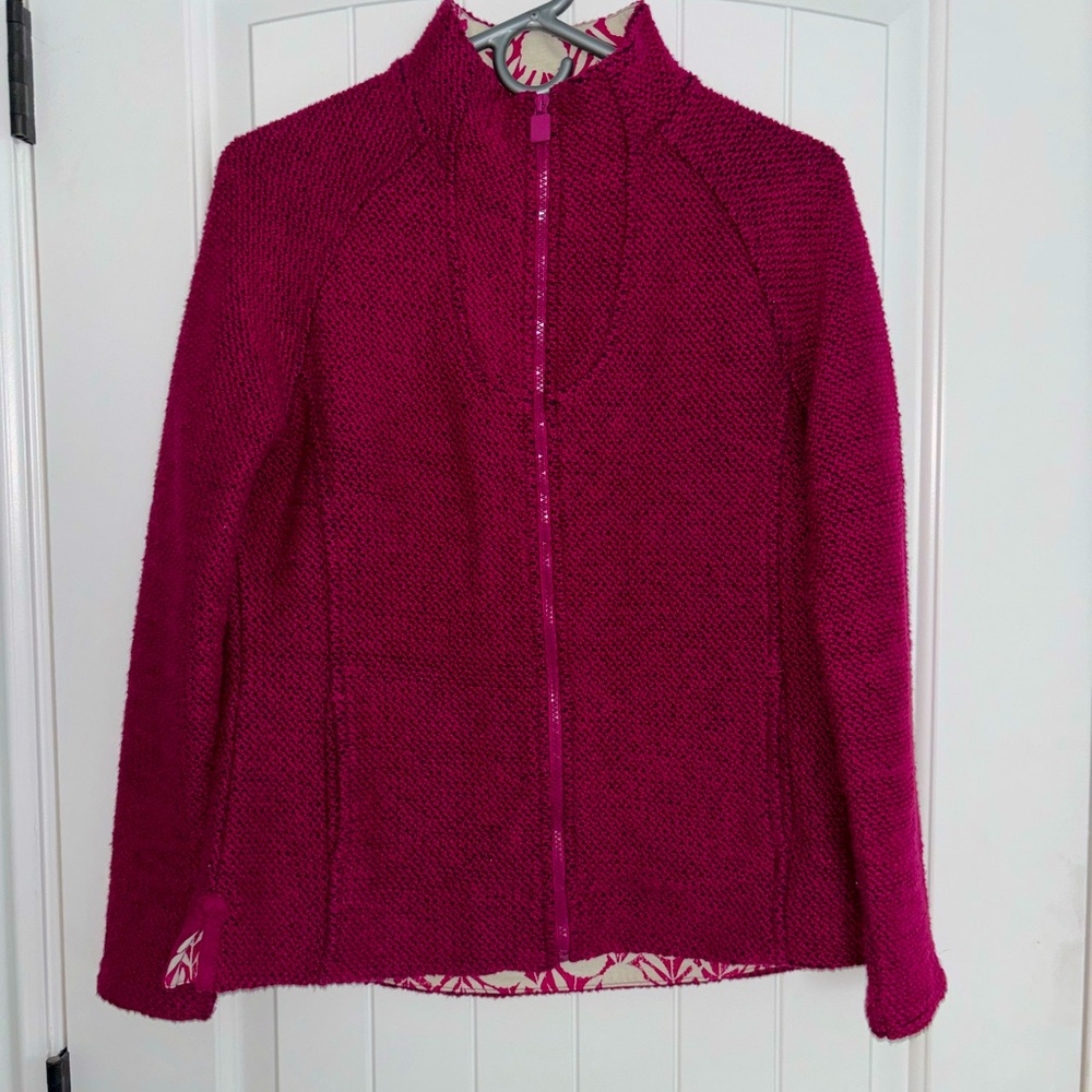 Magenta zip up jacket - amazing textured fabric!